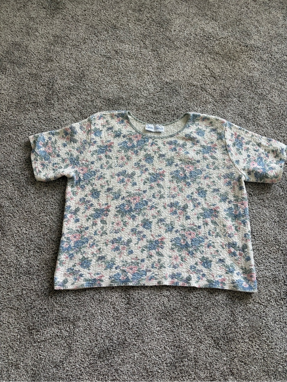 Vintage Floral Knit Sweater Tee - Cream, Blue & Pink - Picture 3 of 6